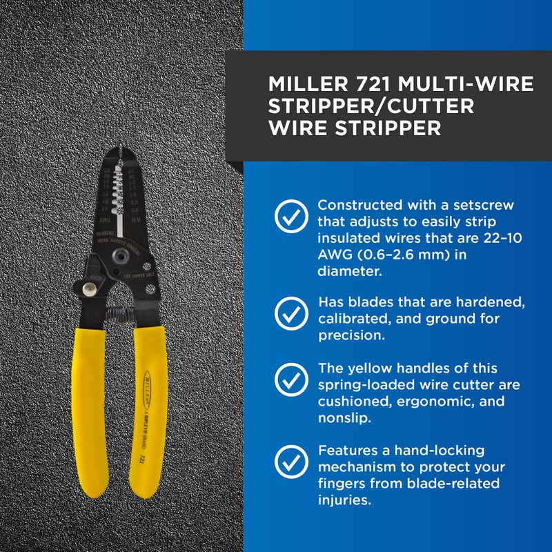 Miller 721 Multiwire Stripper and Cutter for Professional Technicians, Electricians, and Installers, Easily Portable Tool, 3.8 Ounces - Image 2